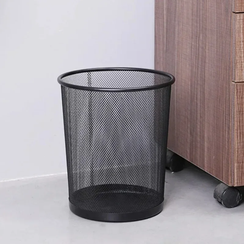 Black/Silver Metal Mesh Paper Trash Can Simple Dustbin Wastebasket Household Cleaning Tools For Home Office Recycling Waste Bins