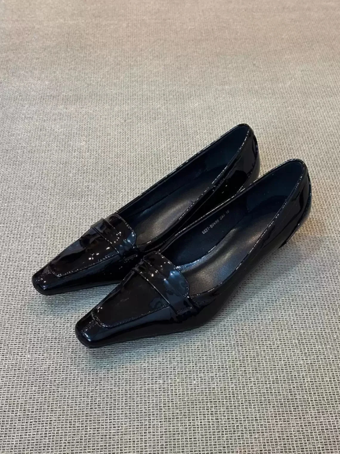 Black Patent Leather Square Toe Low Block Heel Loafers Buckle Decor Ladies Office Business Minimal Elegant All Season Footwear