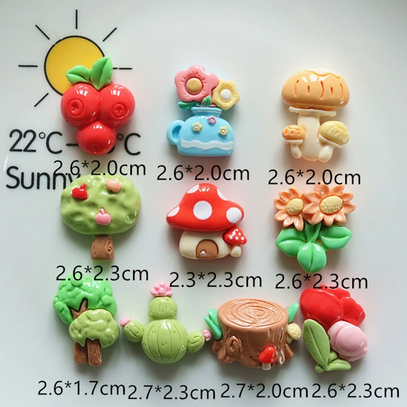 10Pcs New Cute Fruit Trees, Mushrooms, Flowers Series Resin Flatback Ornament Jewelry Making Manicure Hairwear Accessorie