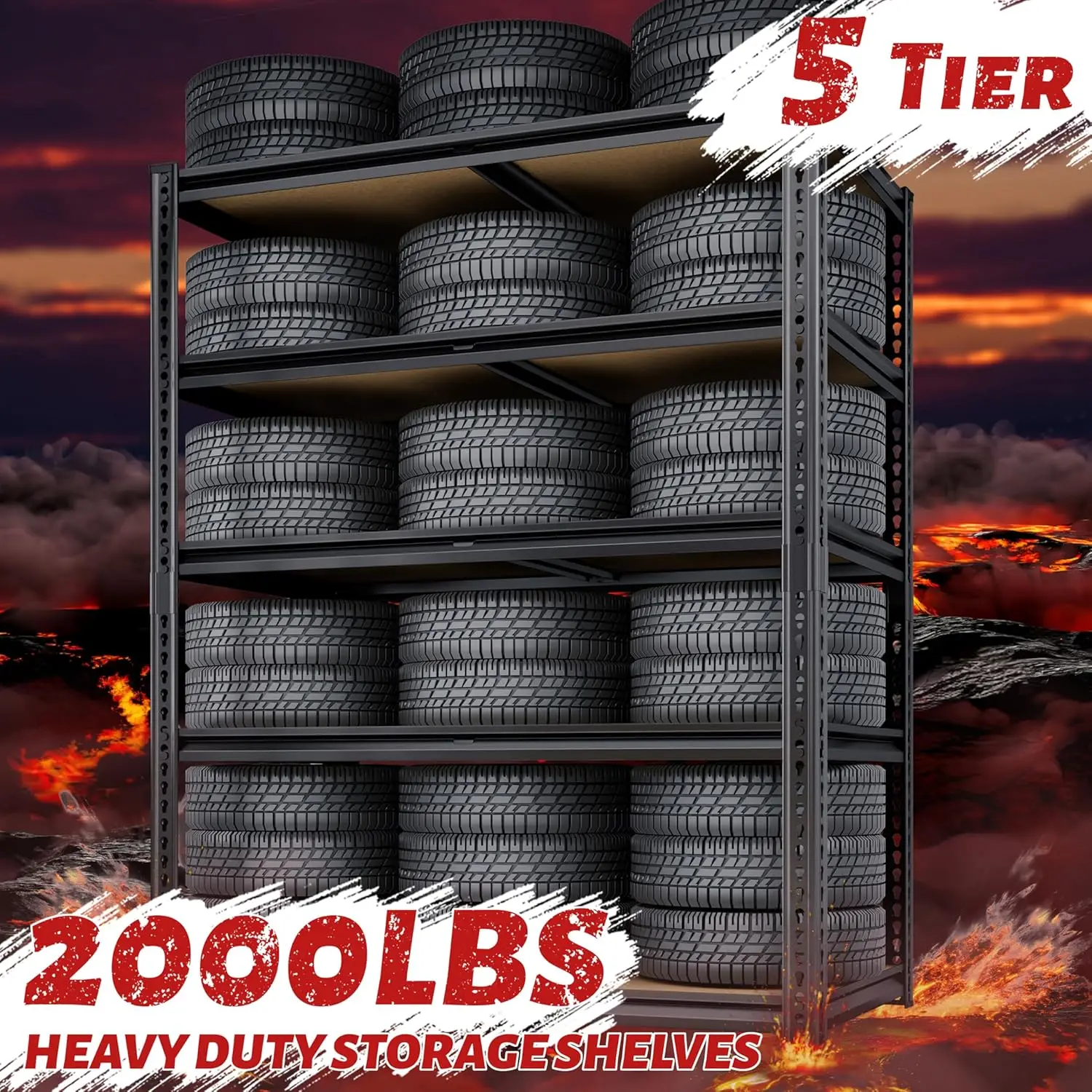 72H Storage Shelves Heavy Duty, 2000LBS Garage Shelving,5 Tier Metal Shelving Unit Adjustable Garage Shelves Utility Rack Shelf