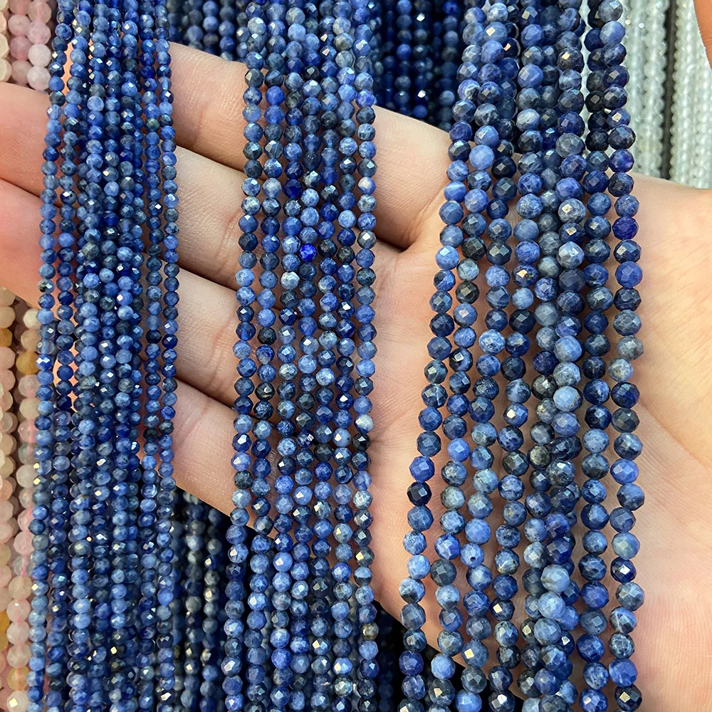 2/3/4mm Faceted Stone Beads Blue Natural Aquamarine Apatite Beads Small Crystal Lapis Lazuli Beads For Jewelry Making DIY 15''