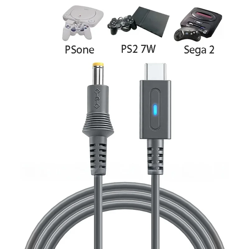 USB Type C Power Adapter for PS One PlayStation 7xxxx Sega MD/Genesis 2 with LED Indicator Light (Non-PD)