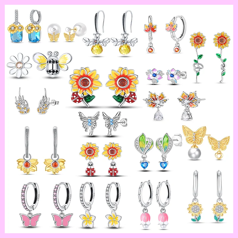 

Fit For Party Exquisite Gift Jewelry Women's 925 Sterling Silver Sunflower Seven Star Ladybug Animal Plant Themed Sweet Earrings