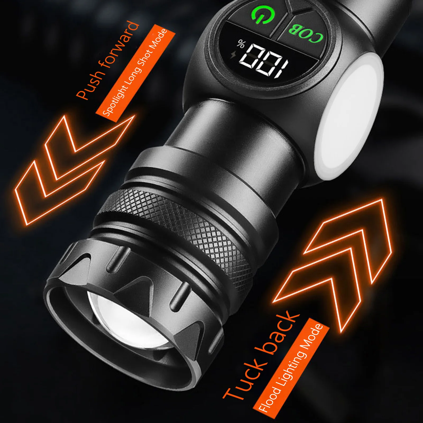 20W LED+COB High Power Flashlight Waterproof Zoomable Flashlight Type-C Rechargeable Super Bright Flashlight for Camping Hiking