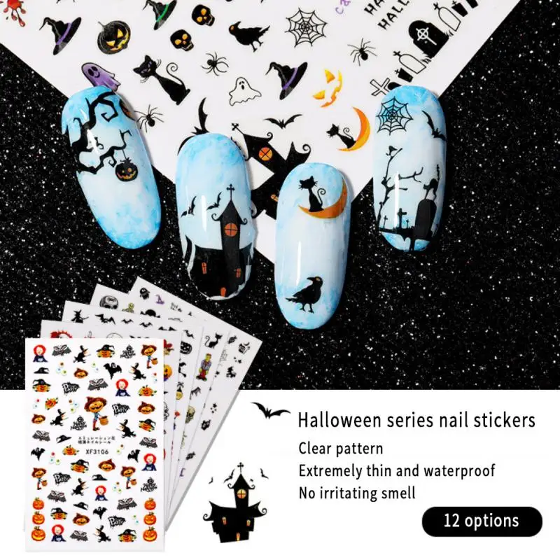 Anime Opvallende Spooky Duurzame 3D-nagelstickers Nageldesign 3D-stickers Hoogwaardige schedel Creatieve modieuze sticker Uniek