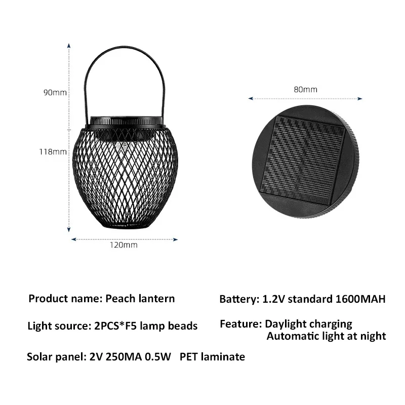 Outdoor Solar LED Retro Hanging Lamp, Pêssego Iron Art Lâmpadas, Paisagem Decoração Varanda, Iluminação do jardim, Solar Courtyard Lights