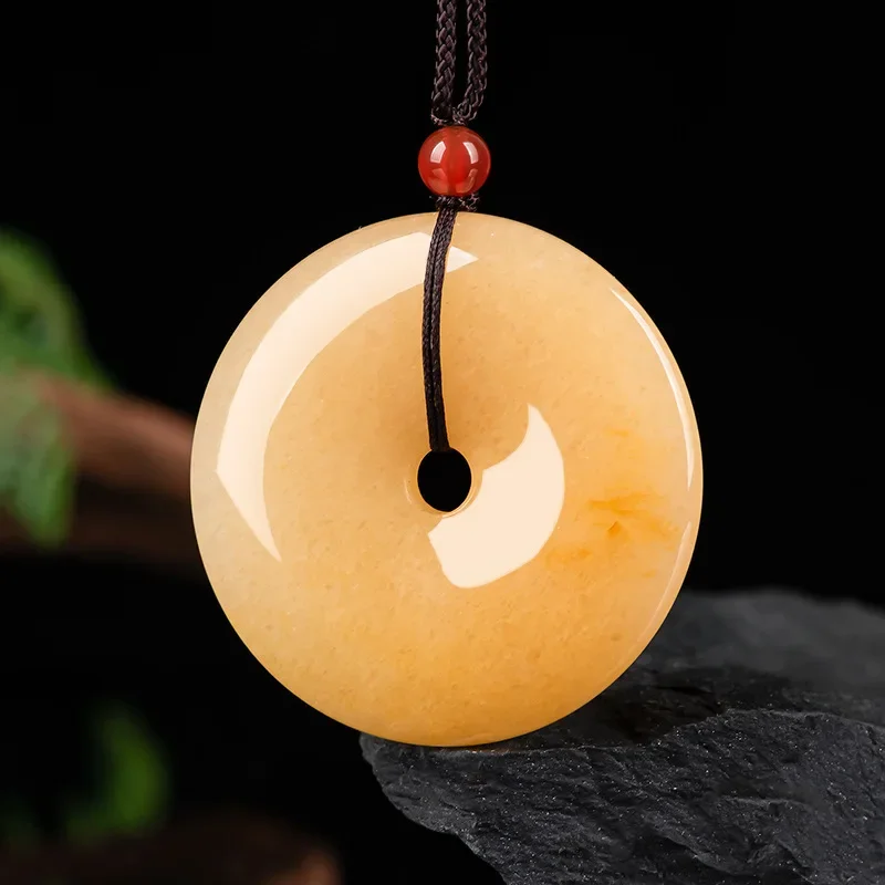 Natural Xinjiang Golden Silk Jade Pendant Gobi Topaz Men's and Women's Necklace Sweater Chain Summer Cool Health Accessories