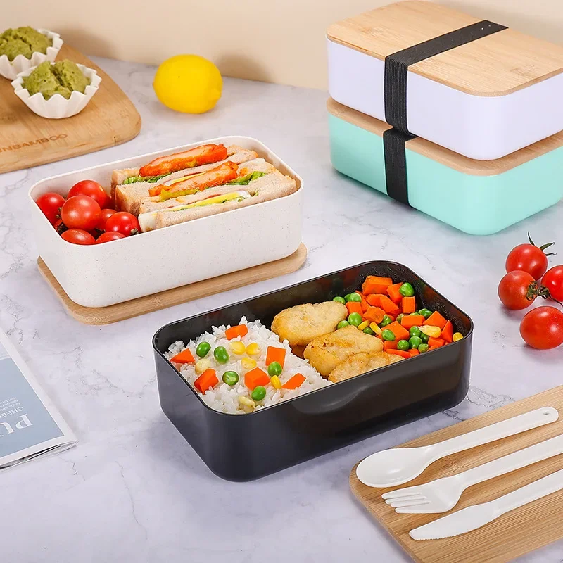 Microwave Single Layer Lunch Box Wooden Style Bento Box Portable Container Box BPA Free Bento Lunch Box Lunchbox Bento Food Box