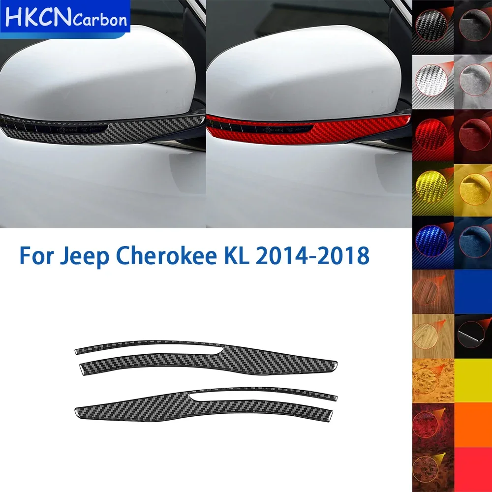 

For Jeep Cherokee KL 2014-2018 Accessories Real Soft Carbon Fiber Car Rearview Mirror Panel Cover Trim Sticker