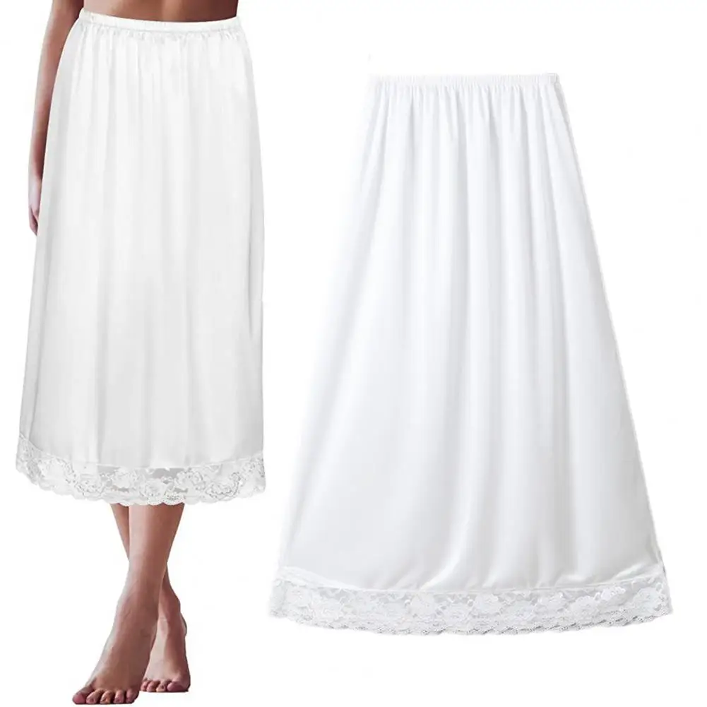 Women Half Slips Skirt Extender Lace Trim Underskirt Knee Length Midi Skirt A-Line Dress Breathable Elastic Casual Petticoat