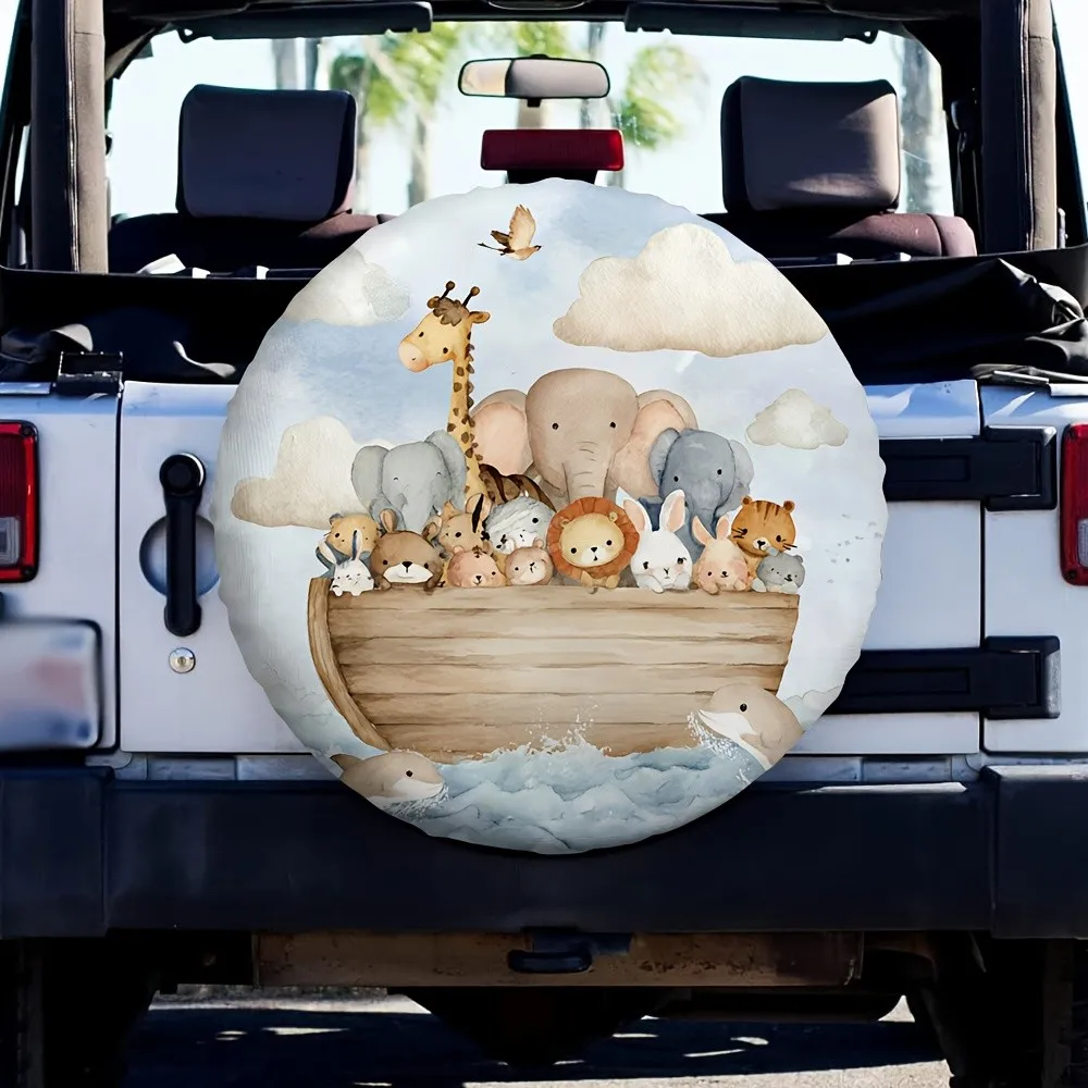 Noah's Ark Animals Watercolor Tire Cover Durable Polyester Waterproof Spare Wheel Protector