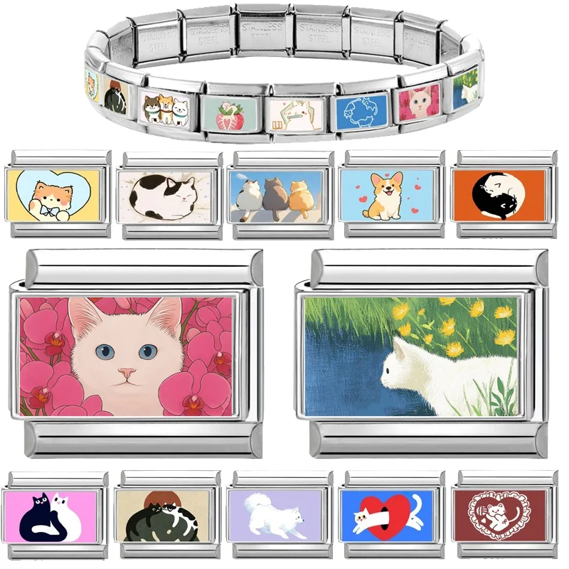 2025 Fashion Lovely Animals Dogs Corgi Cats Pet Italian Charm Fit 9mm Stainless Steel Women DIY Bracelet Gift Jewelry Wholesale image 2