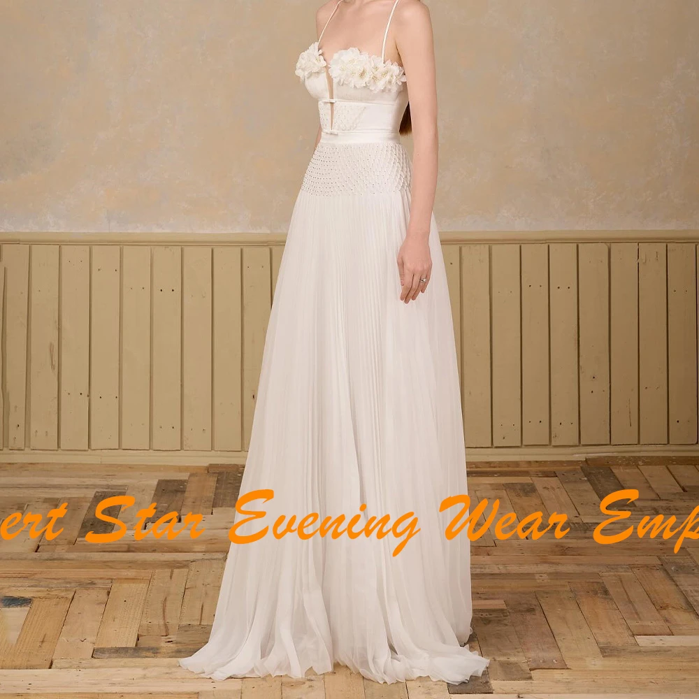 A-Line Sweetheart Spaghetti Straps Organza Sleeveless Graceful and Classic Evening Gowns Flowers Zipper Back Saudi Arabia 2024 image 4