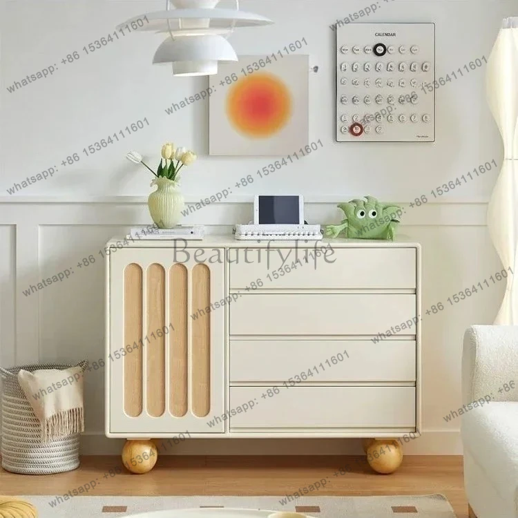 PG46White Cream Wind Bedroom Four Buckets Simple Modern Storage Living Room Side Cabinet Storage Entrance Cabinet Nordic