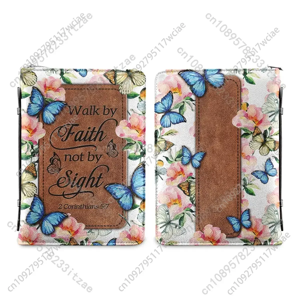 Tas Alkitab dengan Pegangan, Cetakan Ayat Alkitab, Kulit PU, untuk Wanita, Perlindungan Buku Suci, Berjalan dengan Iman Bukan dengan Pandangan