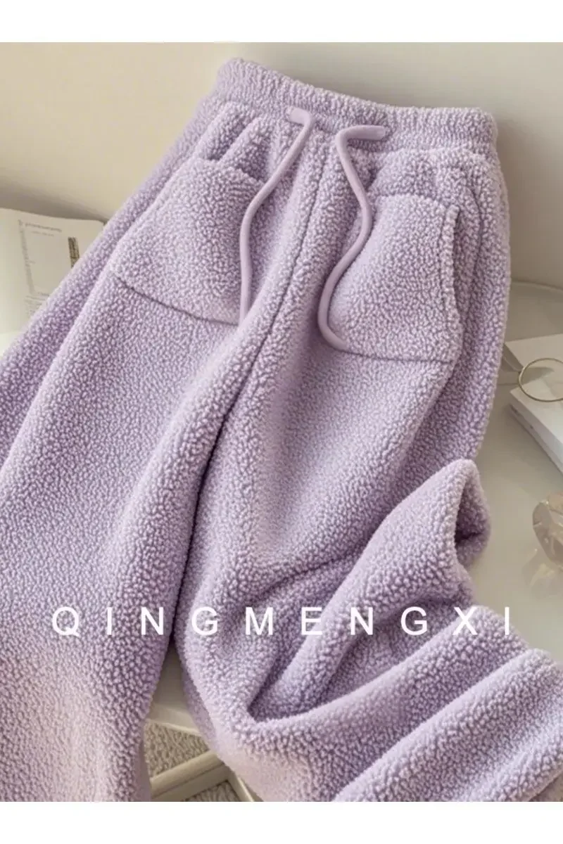 Pantalon en fourrure d'agneau violet automne hiver nouveauté à la mode grande taille pantalon Long à la mode femmes jambe droite ample