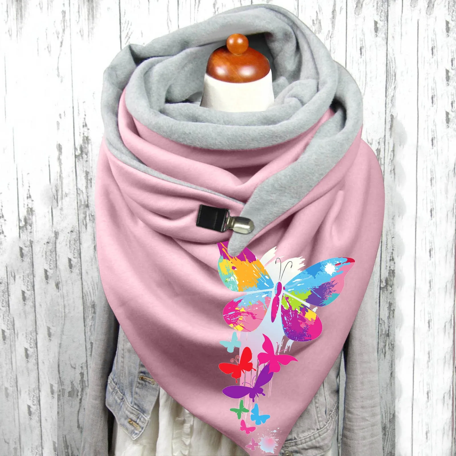 New Fashion Winter Women Scarf Funny Butterfly Flower Printing Button Soft Wrap Casual Warm Scarves Shawls Women Cotton Scarves