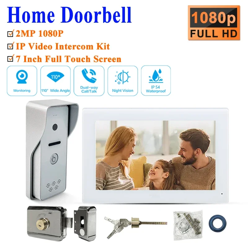 

Netcable CAT5 CAT6 TCP/lP Protocal 2Mp Touch Screen Video Doorbell Door Phone Power Connect With Electric Lock