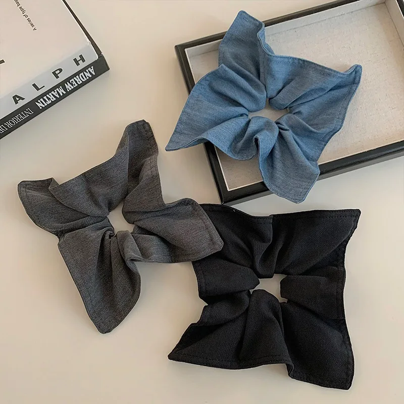 Korean Style Square Denim Hair Scrunchies Simple Blue Black Head Bands Ponytail Ties Vintage Hair Accessories For Women Girls