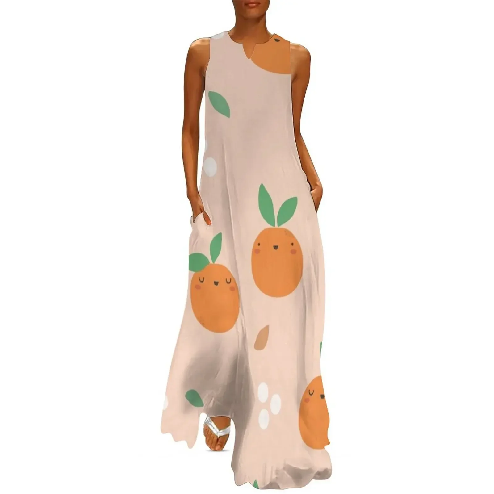 

Orange,Citrus Fruit Pattern Long Dress Woman fashion Women dresses summer women clothes purple dress Dress