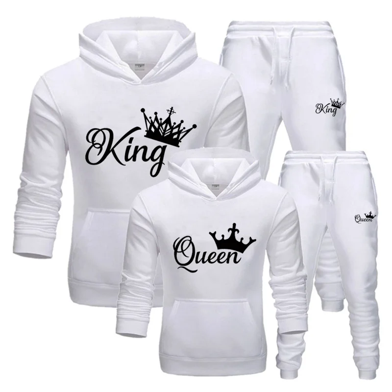 2024 Fashion Spring Autumn Sweatsuits for Men Women Sportwear Set King or Queen Printed Couple Suits 2PCS Hoodie and Pants S-4XL