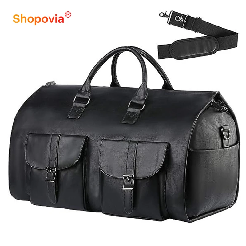 Bolso de lona plegable de cuero para hombre y mujer, bolsa de viaje impermeable, bolsa de almacenamiento de traje Vintage, bolsa de zapatos