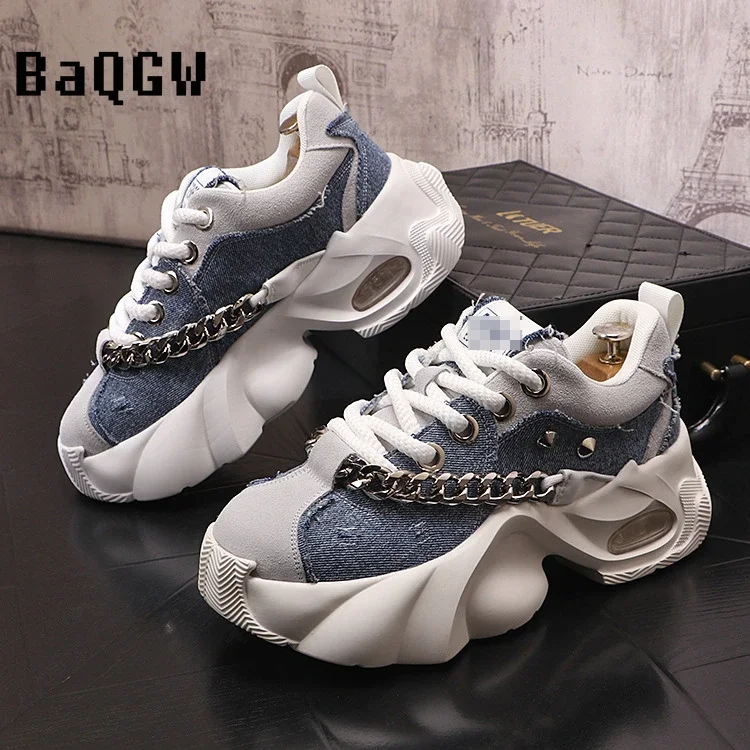 Couple Sport Shoes for Women/Men\'s Casual Thick Bottom Chain Designe High Quality Running Shoes Waterproof Man Chunky Sneakers