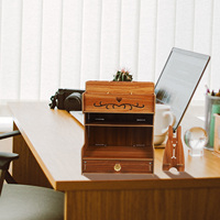 Creative Large Capacity Wooden Desk Organizer B11 Cherry Storage Pen Holder Stationery Rack Multi Functional Desktop Office