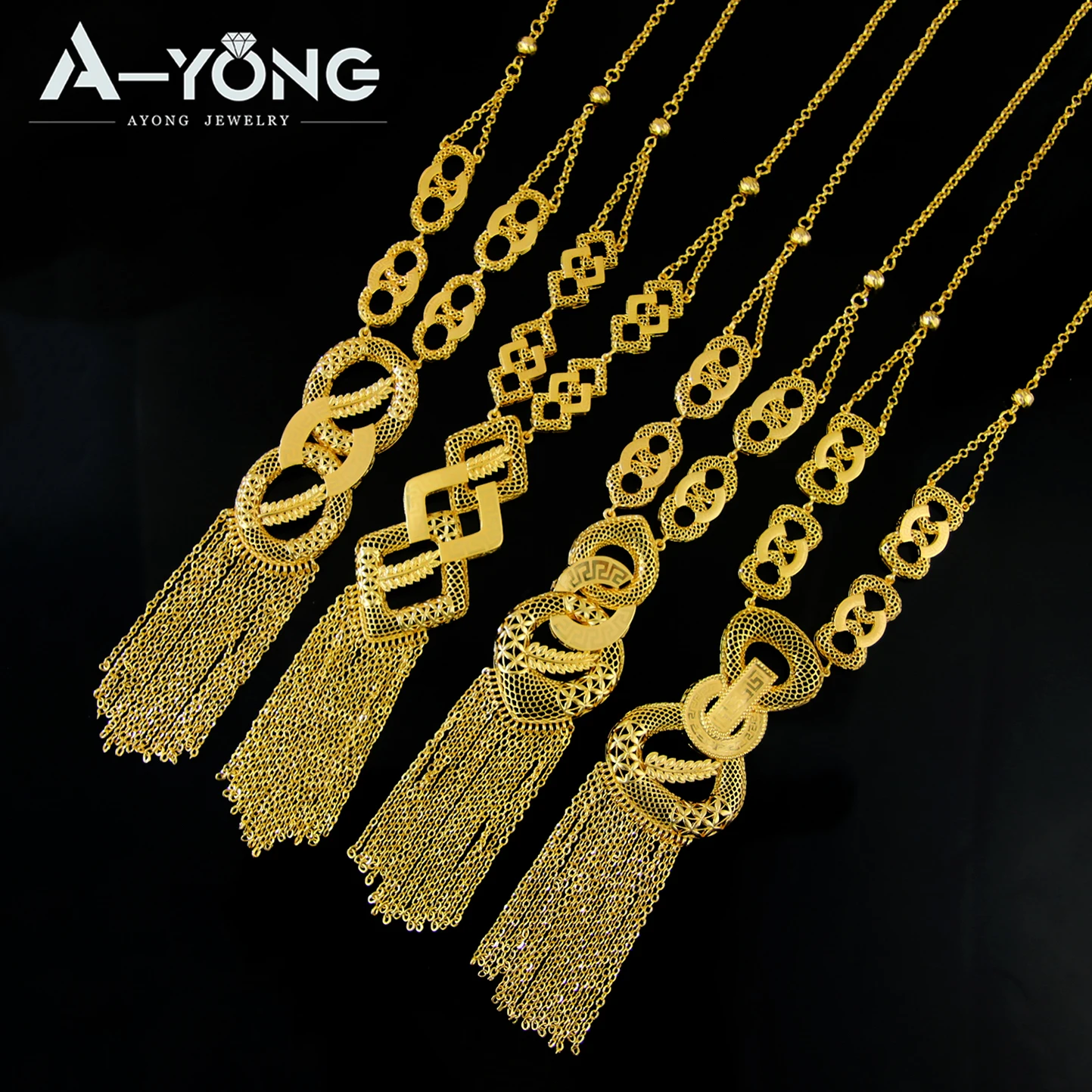 Luxus Dubai Braut Hochzeit Schmuck Set 24k vergoldet Algerien Premium Vintage lange Anhänger Halskette Arabisch heiraten Schmuck – Detail 5
