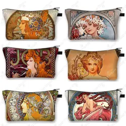 Oil Painting By Alphonse Mucha Cosmetic Case Women Beauty Makeup Bag Lipstick Napkin Storage Bags Ladies Toiletry Cosmetic Bag
