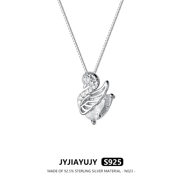 

JYJIAYUJY 100% Sterling Silver S925 Necklace Full-White Zircon 13MM Size Swan Design High Quality Jewelry Gift Daily Use N023