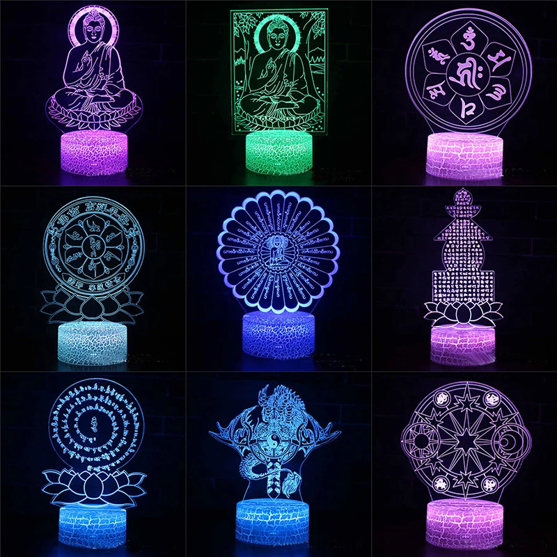 Buddhism Taoism Buddha Figure Avatar 3d Led Lamp For Bedroom God of Wealth Night Lights Room Decor Holiday Gift