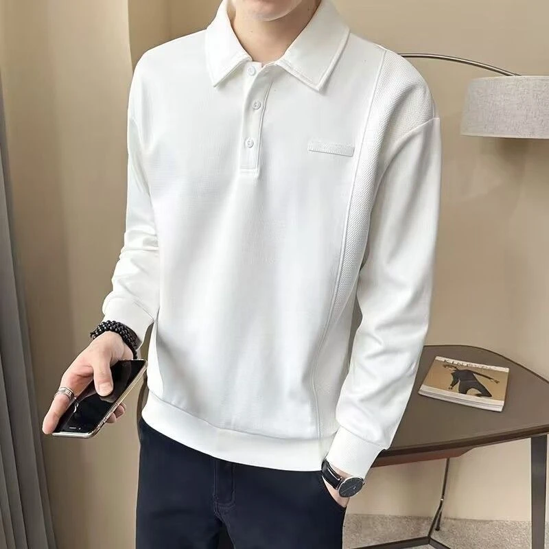 

Men’s Autumn Long Sleeve Polo Shirt Fashion Patchwork Collar Casual Top Versatile Warm Layer for Fall Outfits