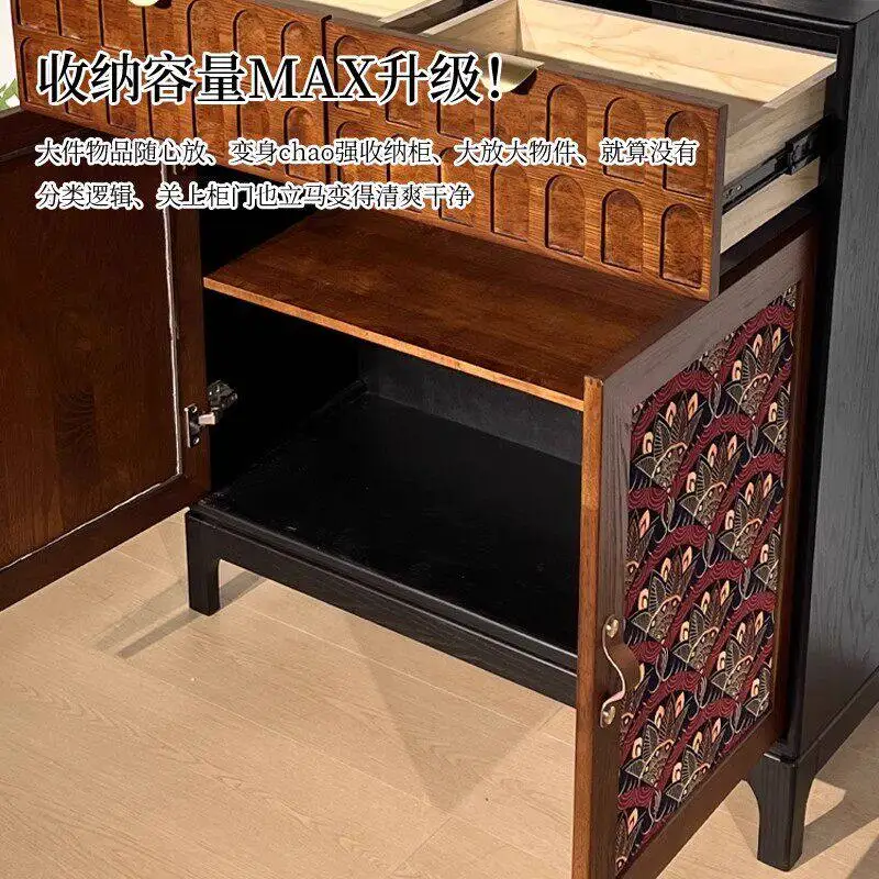 Dining side cabinet against the wall Contrast color bucket cabinet Painted antique style locker Living room tea locker