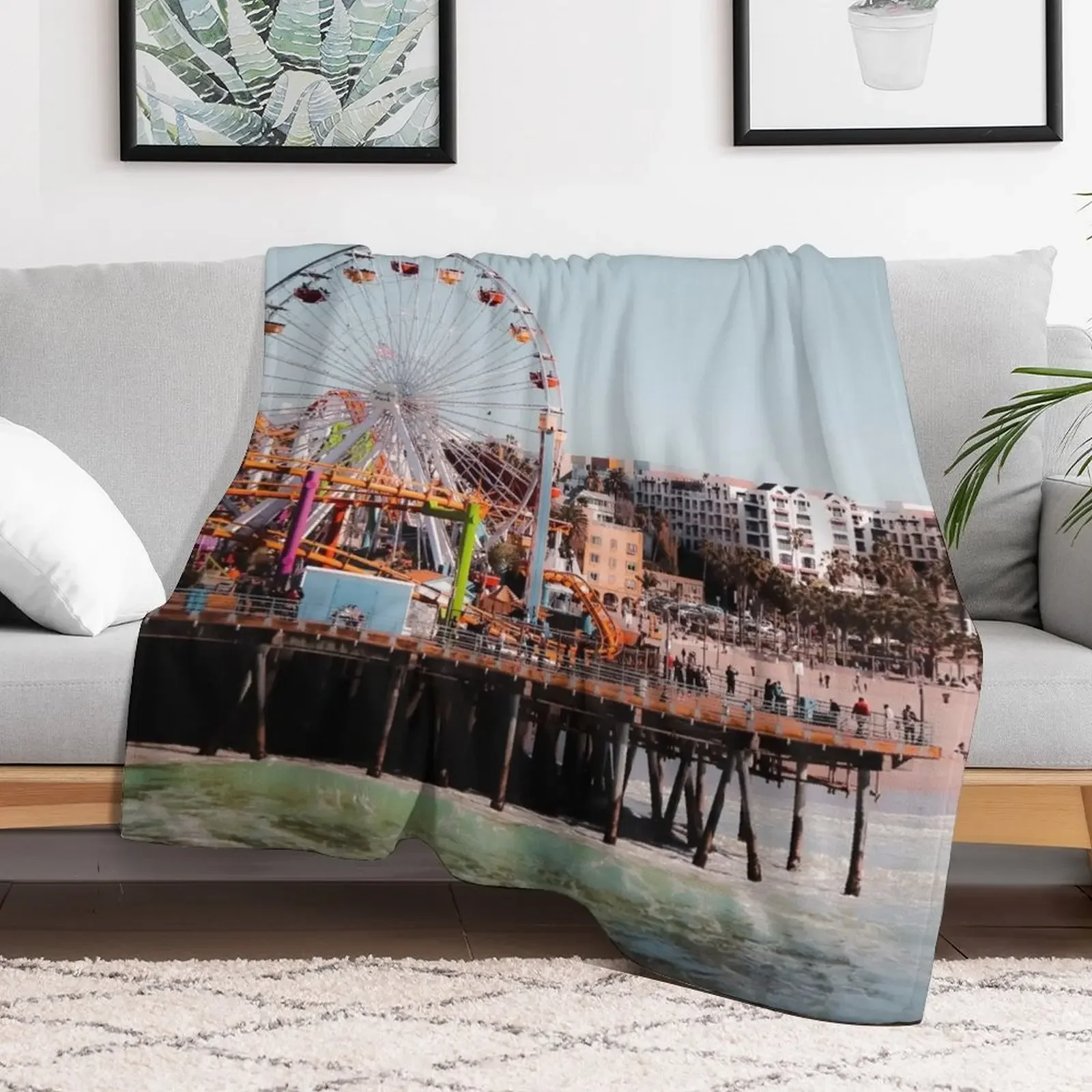 colorful ferris wheel at Santa Monica pier California USA Throw Blanket Soft Cozy Blanket for Pet Kids Adults