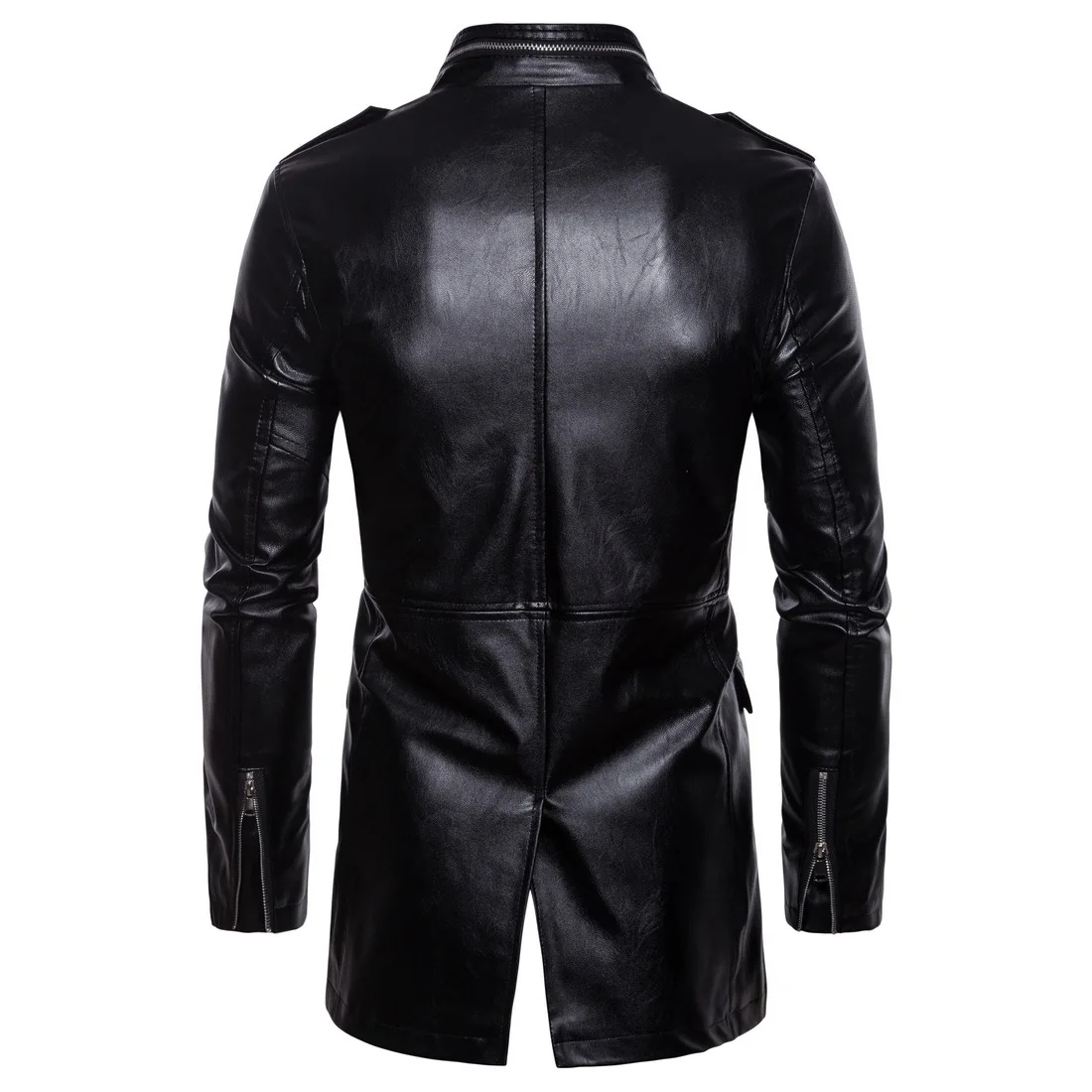 Autumn New Mid-length Leather Jacket Stand-up Collar Four-pocket Biker Leather Jacket for Men