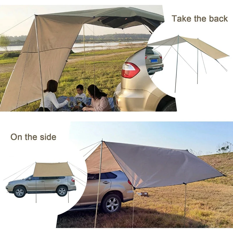 Shelter Shade Camping Side Car Roof Top Tent Awning Waterproof UV Portable Tent Automobile Rooftop Rain Canopy Khaki