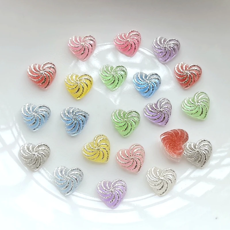 50pcs 10mm  Love Heart shaped Nail Charm Diamond Flat Bottom Resin Mixed Size Heart shaped Night Glow Rhinestone Nail Jewelry