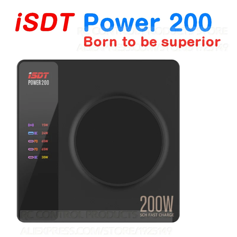 

iSDT Power 200W Desktop Charger Ultra High Power 5 Independent Channel PD3.1 Wireless Charger APP Connection for iphone MacBook