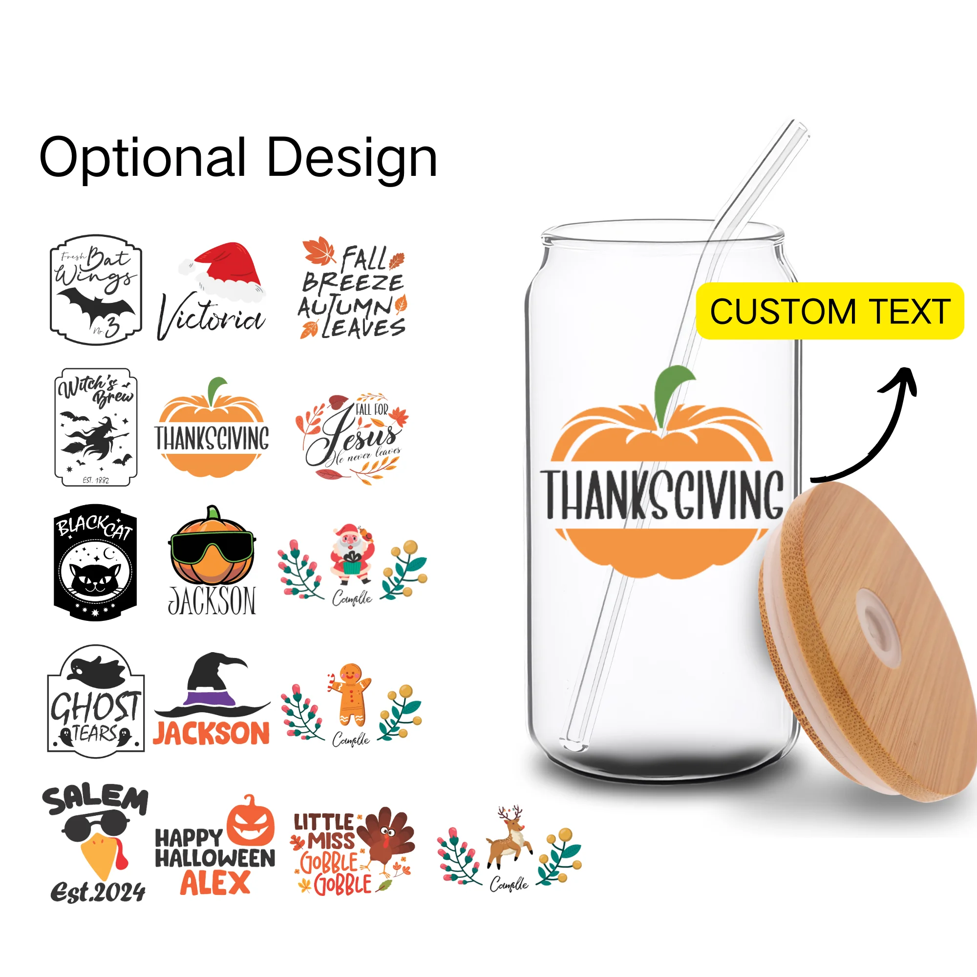 

Helloween Photo Customized Glass Cup tumbler With Lid Straw Juice Christmas Party Glass Beer Can Milk Mocha Transparent Tea