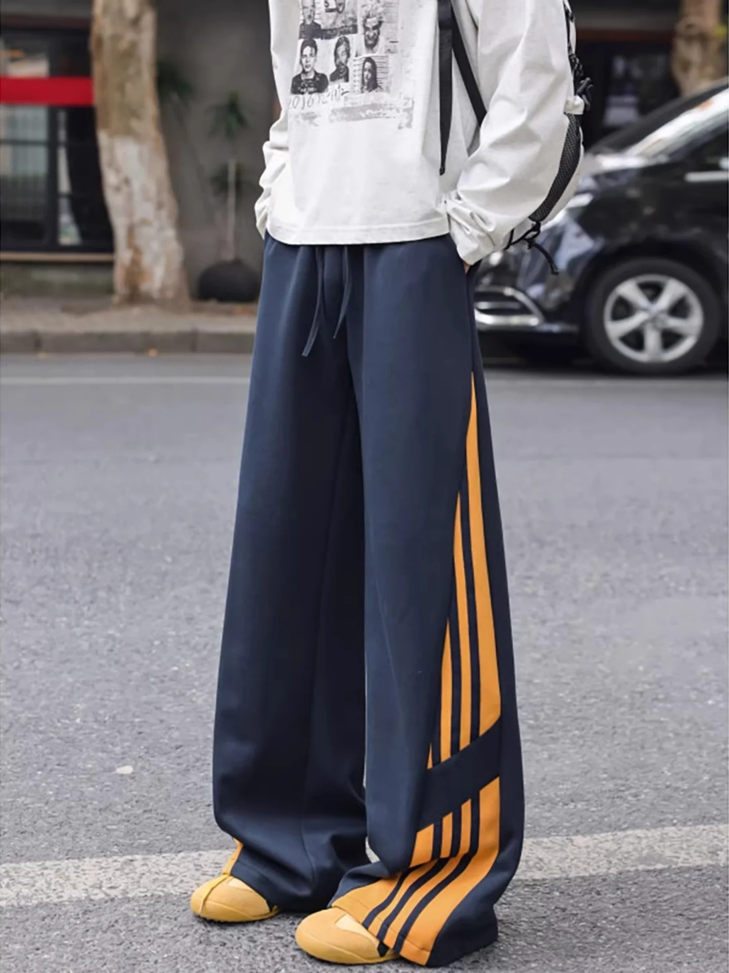 

Мужские брюки American Sle прямого кроя, весенние, с воздушной прослойкой, широкие, в полоску, повседневные, с цветными вставками