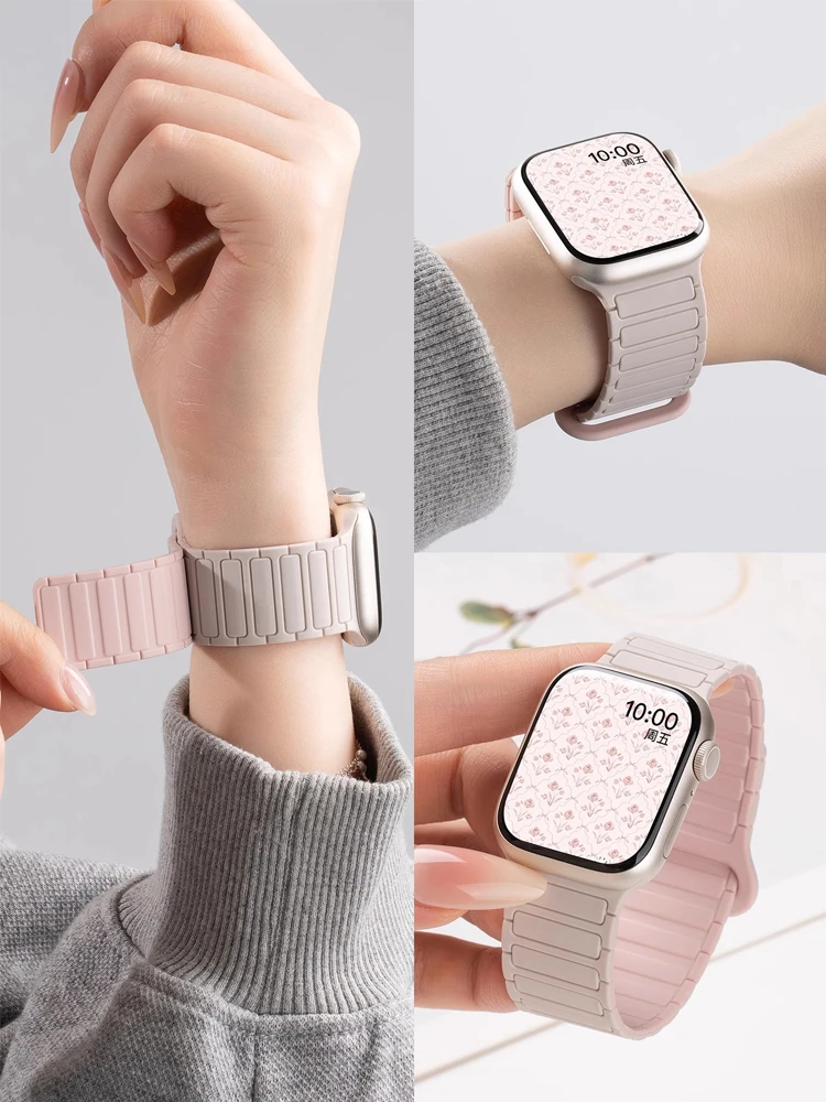 

Магнитный силиконовый ремешок Pop для Apple Watch Band Series 10 46 мм 42 мм Ultra 2 49 мм 45 мм 44 мм 40 мм 41 мм IWatch 8 9 7 6 SE 5 4 Brac