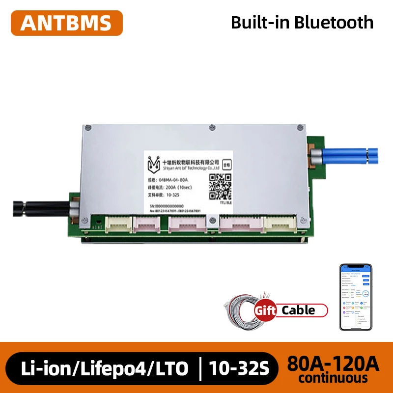 ANT BMS 10S–32S 80A/120A Smart Wi-Fi BMS for LiFePO4/LTO/Li-Ion & NCM EV Batteries – Built-in Bluetooth/CAN 16S Battery Monito