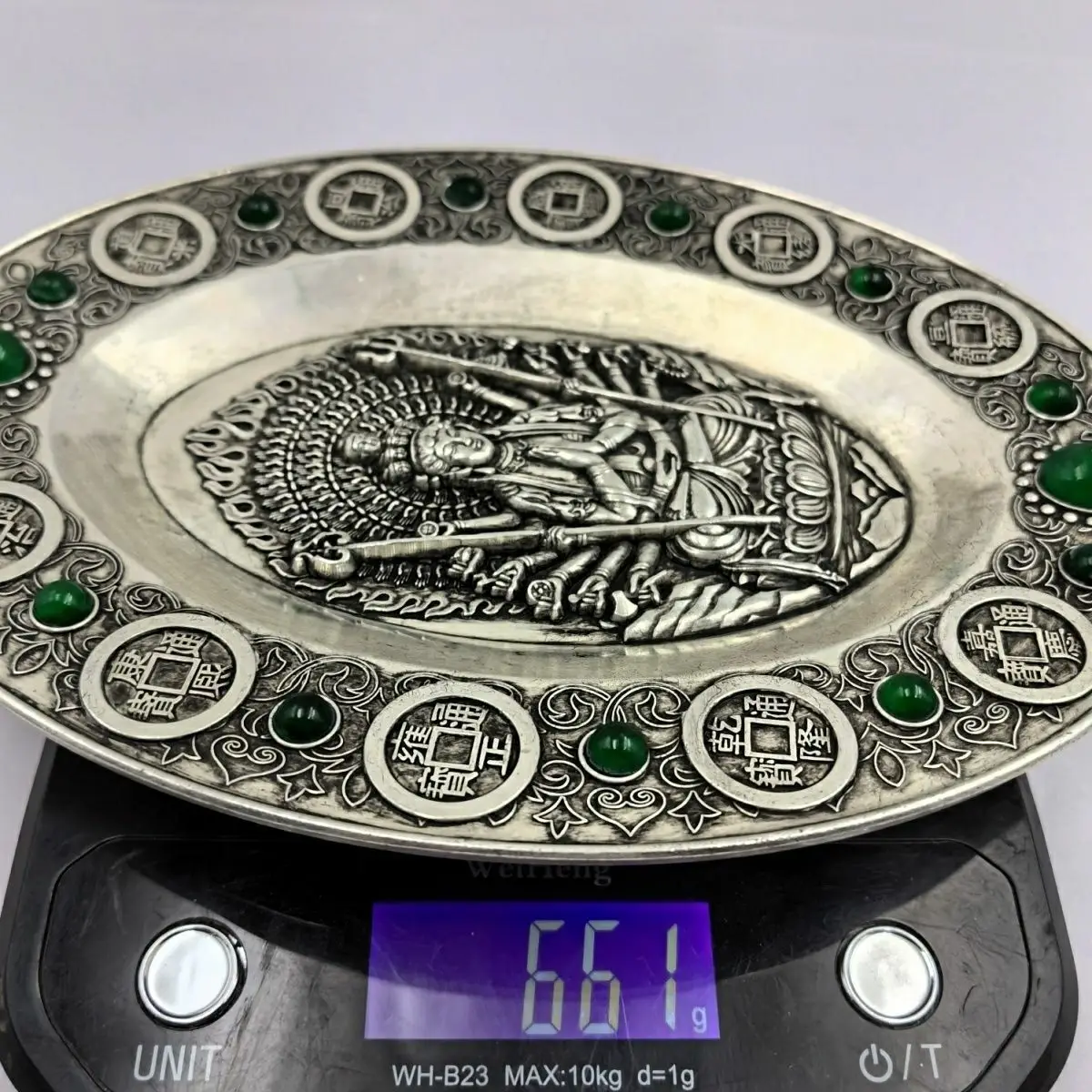 Anti-ancient antique collection, Qing objects, Five Emperors old silver, Guanyin Bodhisattva silver plate silver-plated plate or