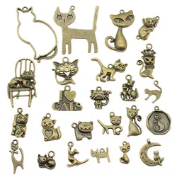 WYSIWYG 40g Antique Bronze Color Zinc Alloy Random Mix Styles Cat Charms DIY Handmade Craft For Jewelry Making