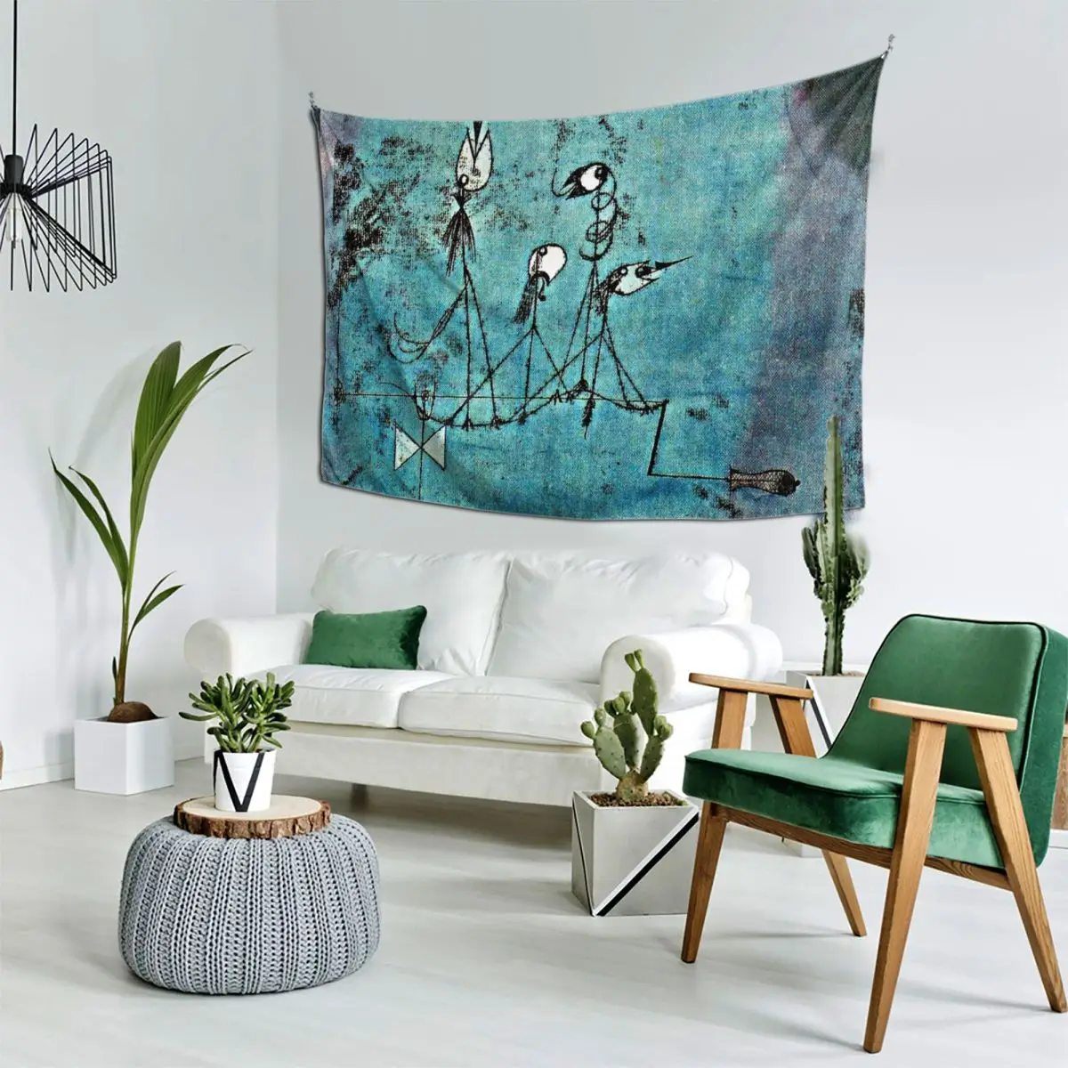 Paul Klee artwork, Twittering Machine Tapestry Room Decor Cute Aesthetic Room Decoration Tapestry