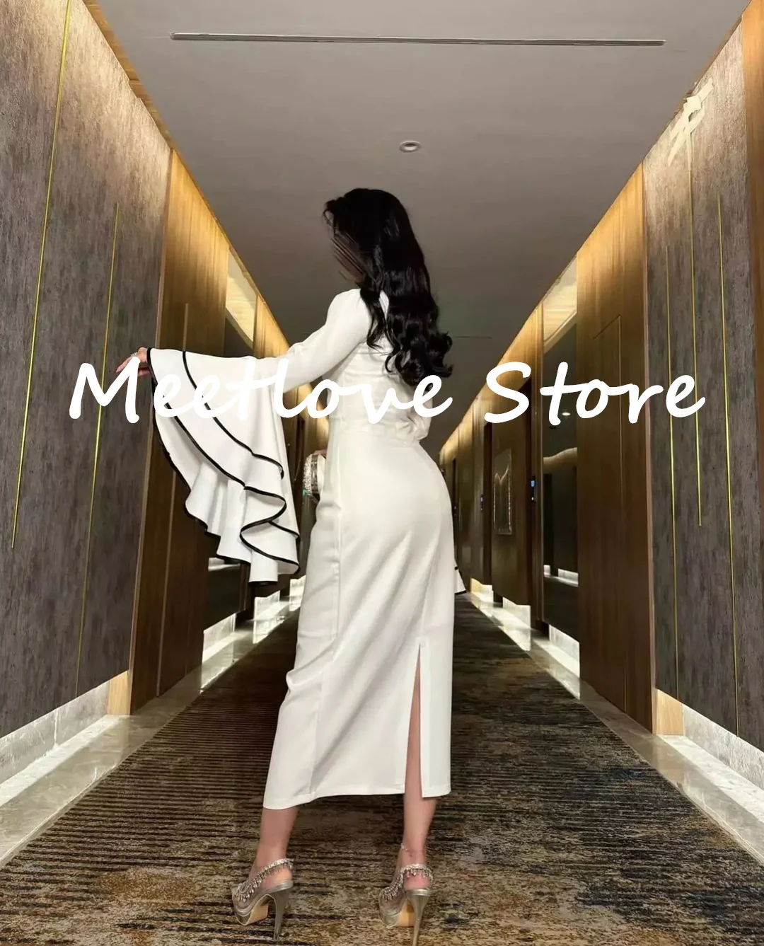 Meetlove فساتين أنيقة وجميلة للنساء بأكمام طويلة على شكل حرف a فساتين سهرة فاخرة 2024 فستان للحفلات الراقصة فساتين نسائية