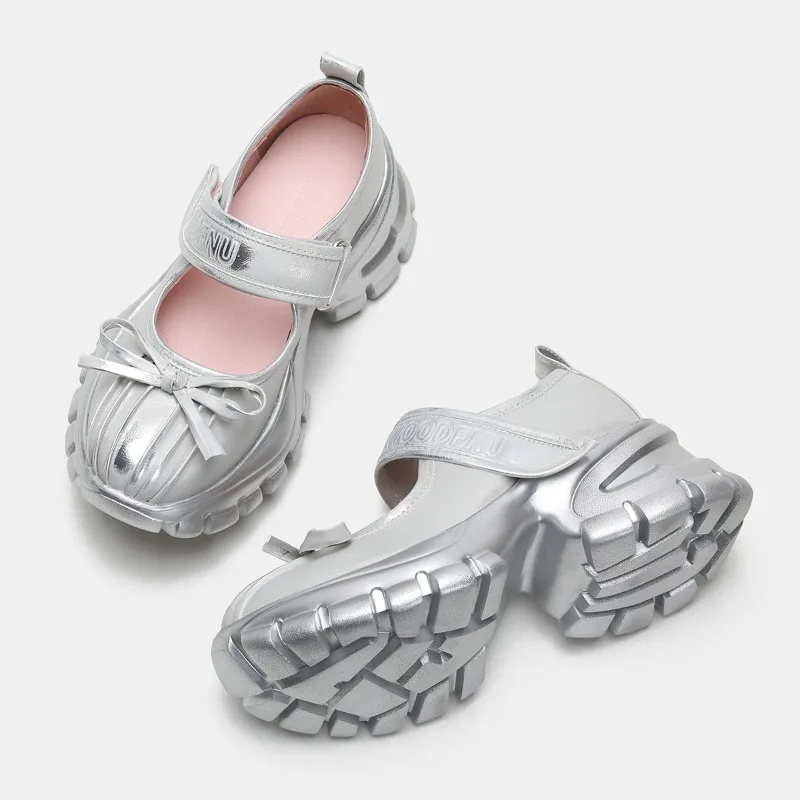 Mary Jane Sneakers Detail View - Hollow Out Design and Chunky Sole Close-Up