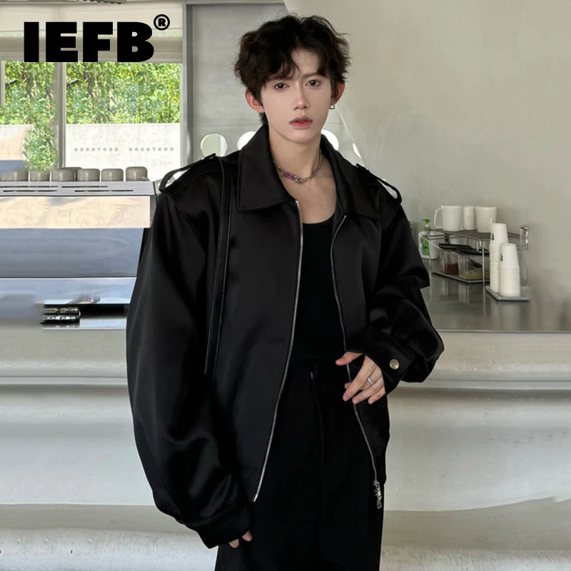 IEFB Korean Style Men\'s Jackets Loose Turn-down Collar Zipper New Solid Color Male Coats Autumn Casual Colothing Fashion 9C6998