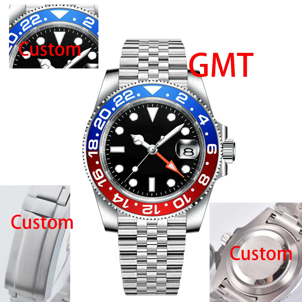 Custom Logo New Men Mechanical Wristwatch Jubilee Stainless Quartz GMT Watch Sapphire Glass Men Watches  Waterproof Luminous